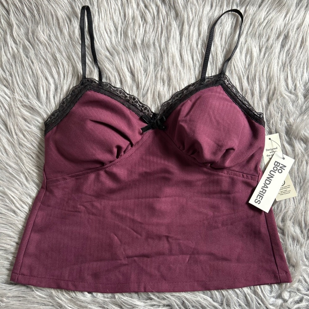 No‎ Boundaries Lace Lined Tank Top Women Size XS (0-2) Maroon Sleeveless Shirt